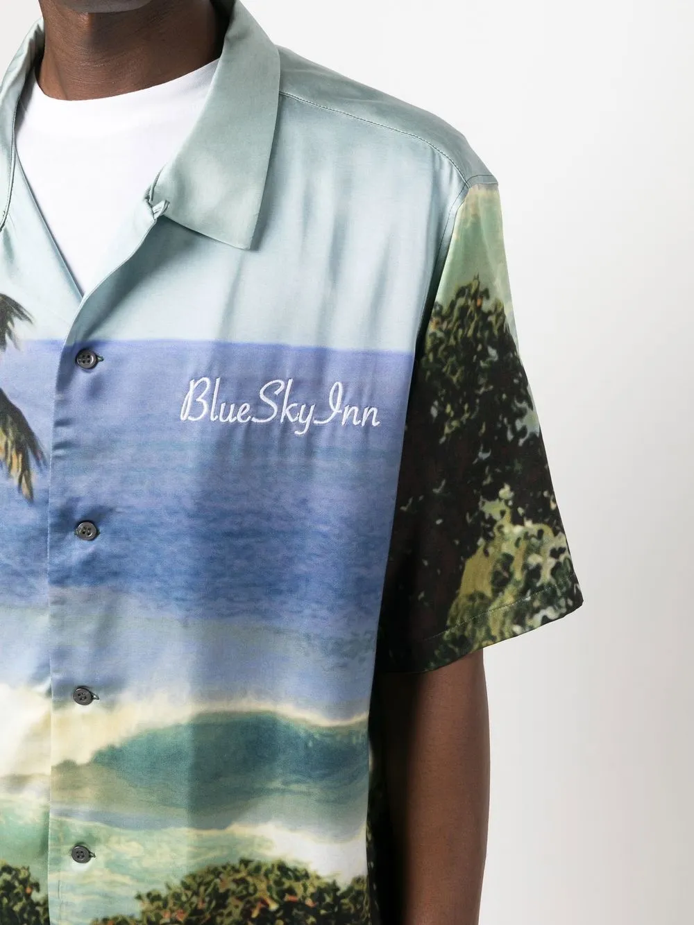 BLUE SKY INN beach-print logo-embroidered Shirt | Blue | FARFETCH