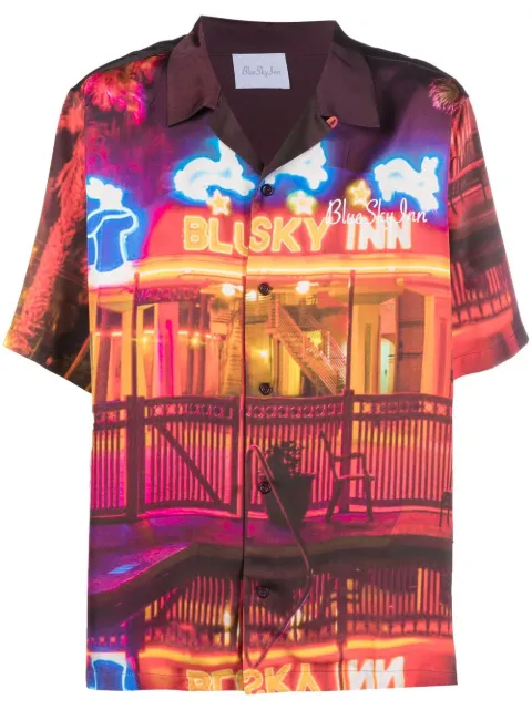 BLUE SKY INN graphic-print satin shirt 