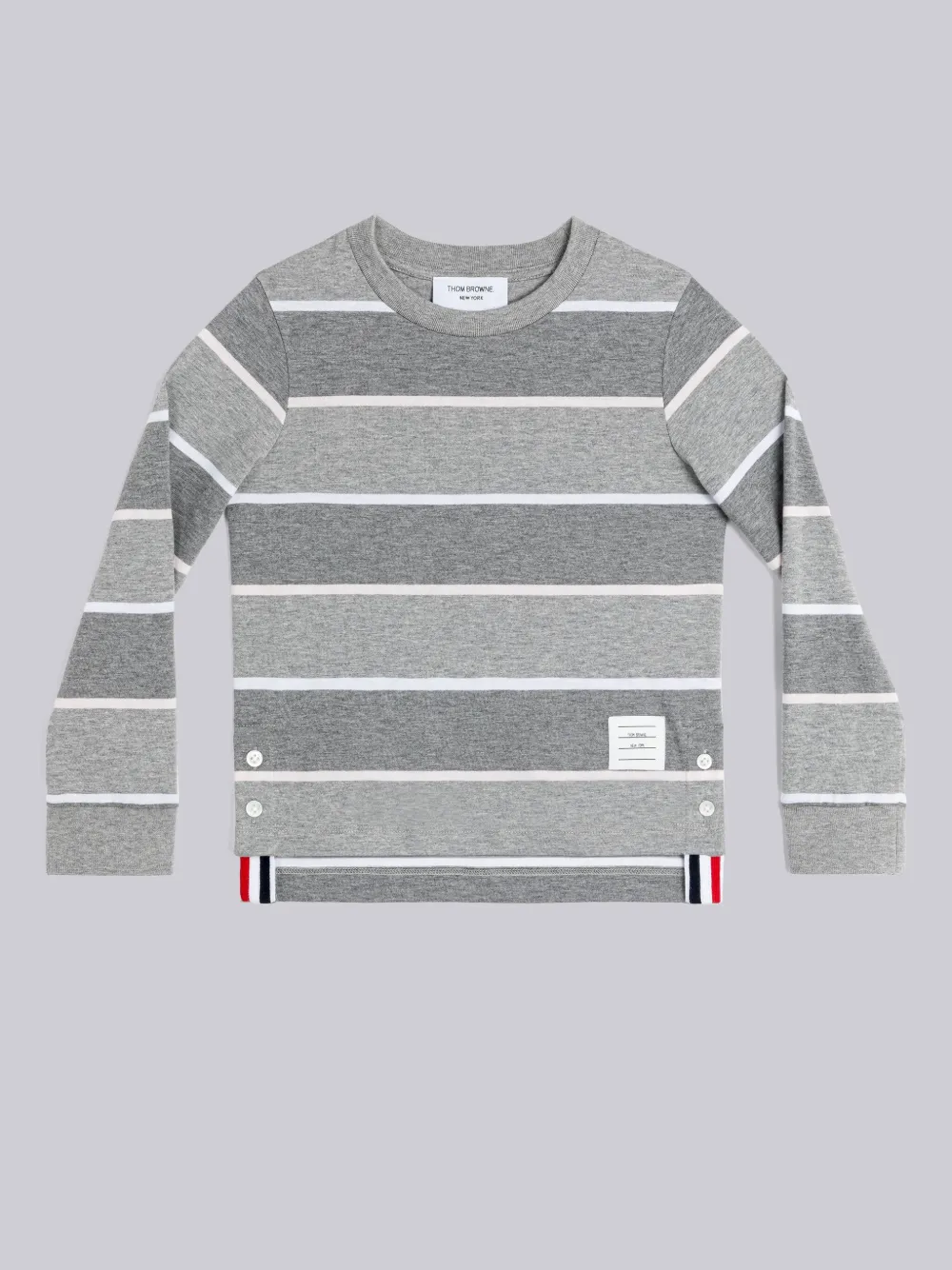 Thom Browne Striped Long-sleeved Sweater In Grey