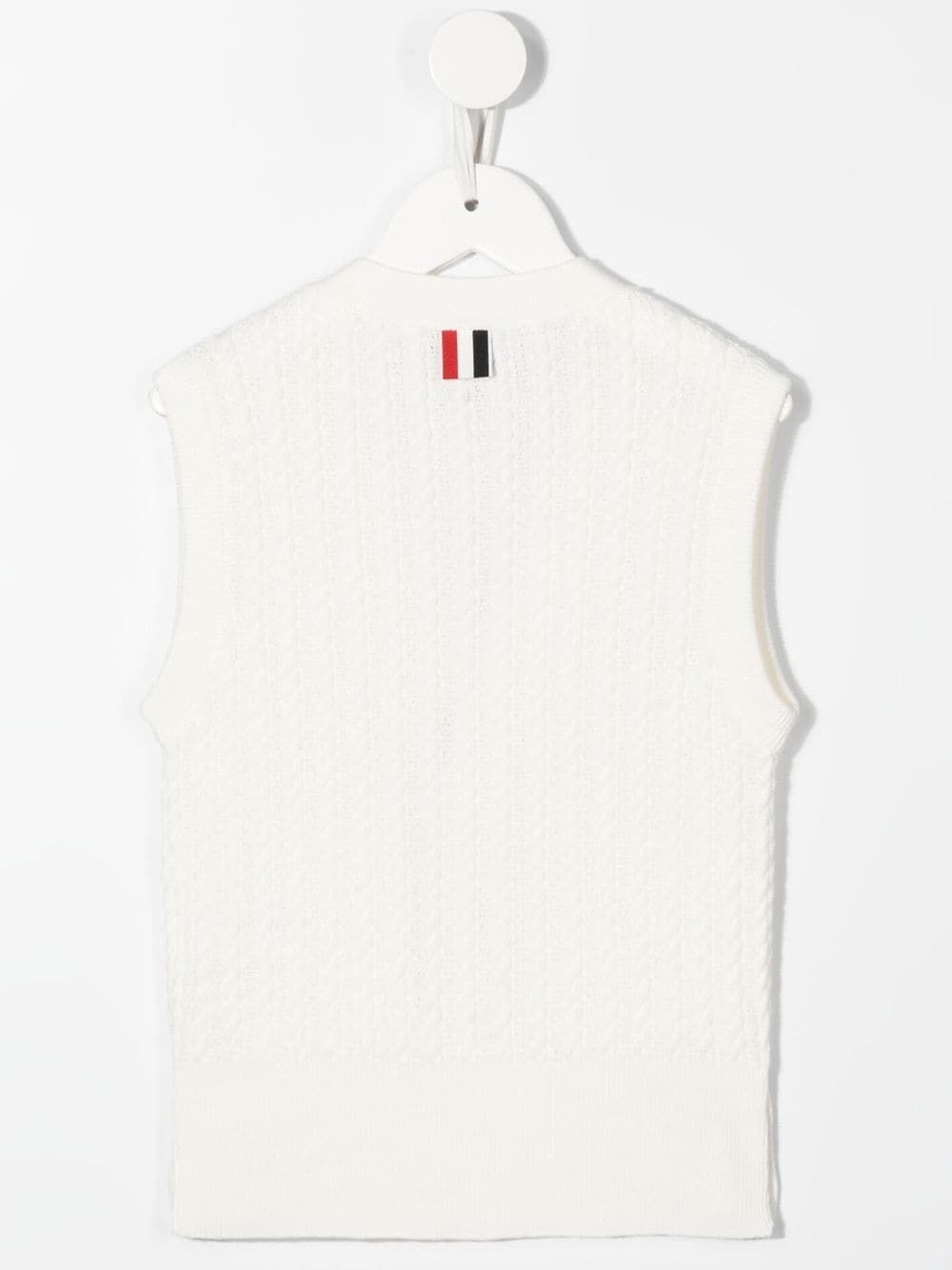 Shop Thom Browne Cable-knit Sleeveless Cardigan In White