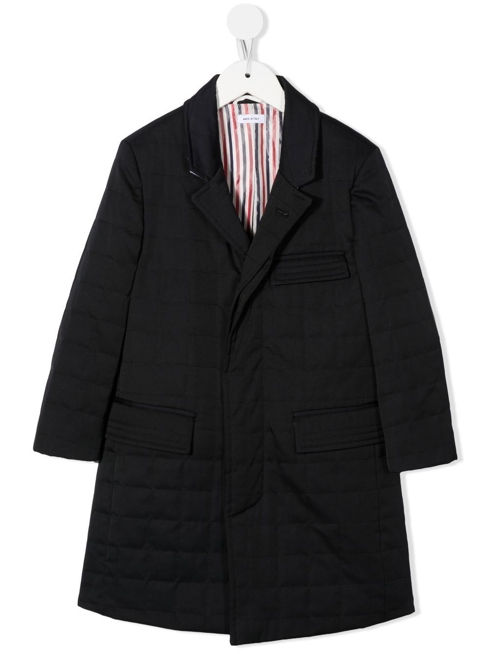 Thom Browne Kids' Notched-collar Long Coat In Blue