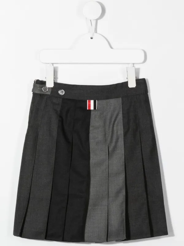 Thom Browne Kids カラーブロック プリーツスカート | グレー