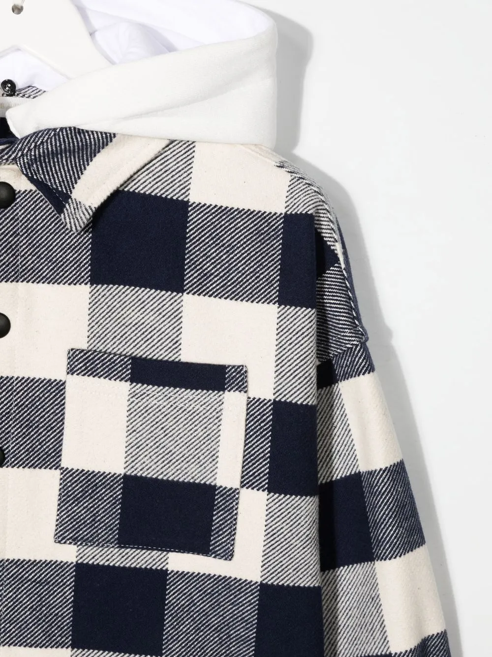 Palm Angels Blue Checked Hooded Overshirt In Blue