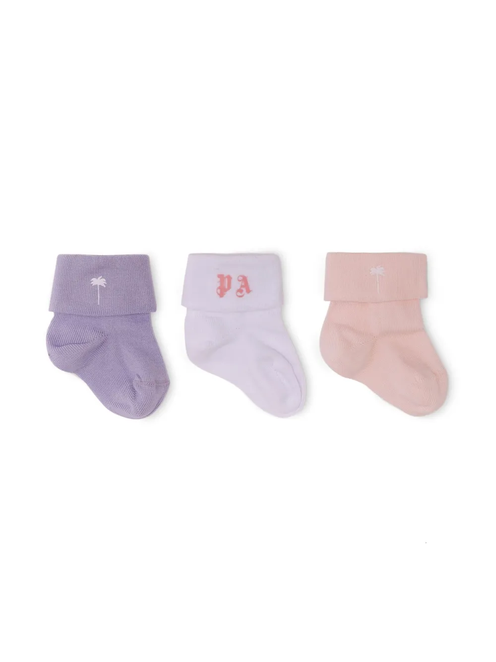 Palm Angels Babies' Logo-print Cotton Socks Set In Pink