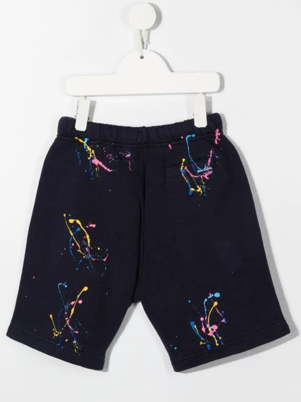 Palm Angels Kids paint-splatter Cotton Shorts | Blue | FARFETCH