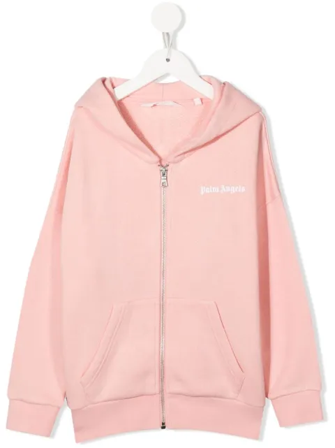Palm Angels Kids zip-up logo hoodie
