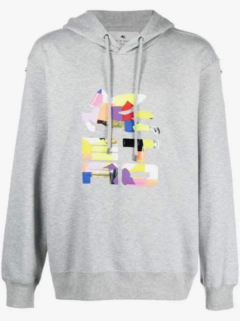 ETRO patchwork logo-print rib-trimmed hoodie
