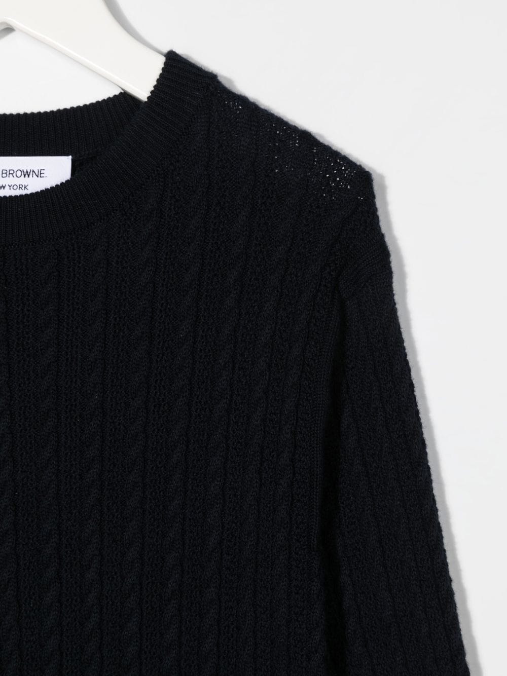 Shop Thom Browne Cable-knit Long-sleeved Pullover In Black