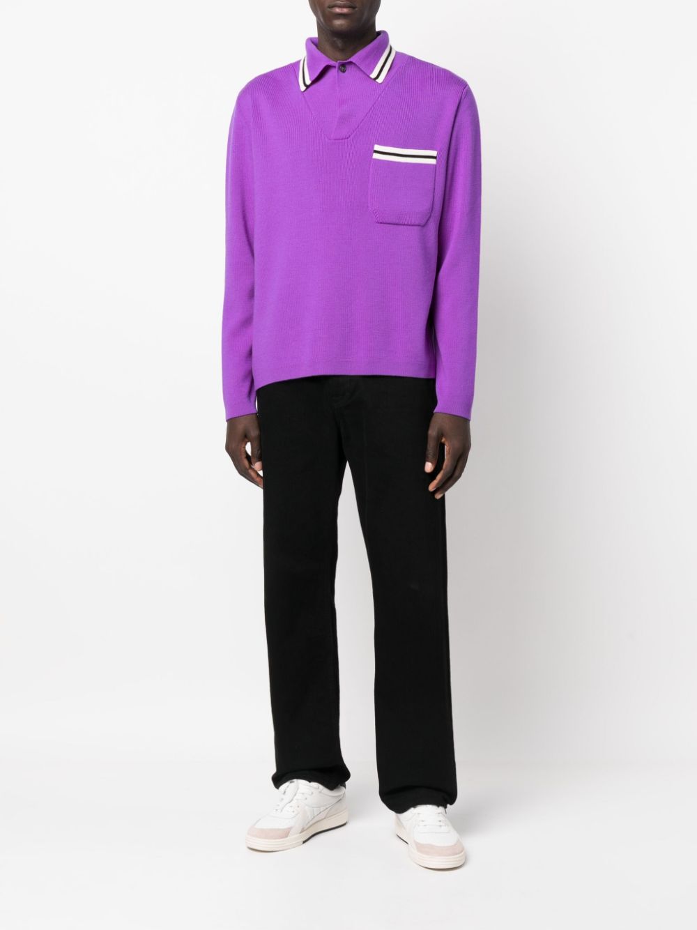 Shop Palm Angels Striped-trim Wool Polo Shirt In Purple