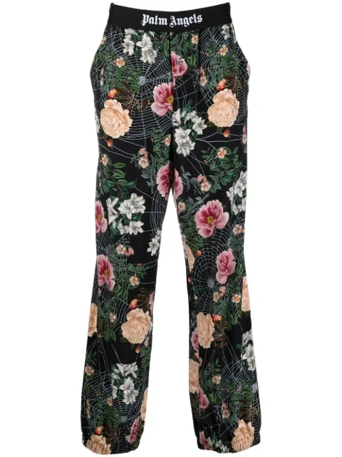 Palm Angels floral-print logo-waistband trousers