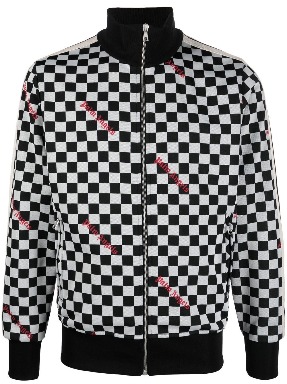 $875 Mens Palm Angels Checkerboard Track Jacket Black/White/Red