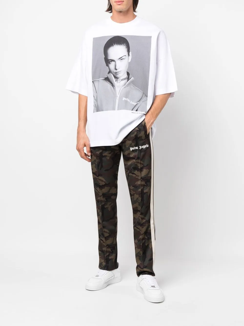  Palm Angels X Sims T Shirt Mit Foto Print   Weiß 
