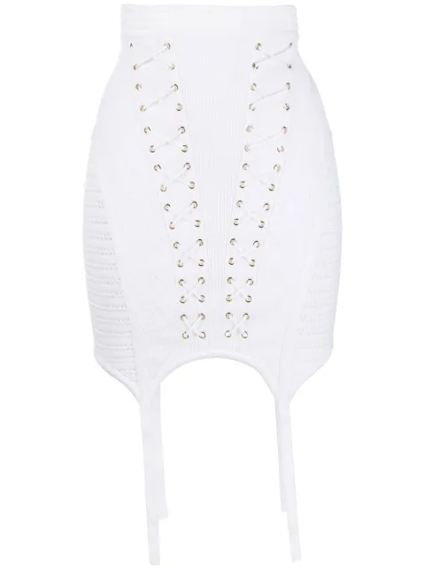 Balmain falda tejida con detalles de agujetas