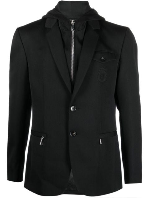 Billionaire embroidered-crest hooded blazer