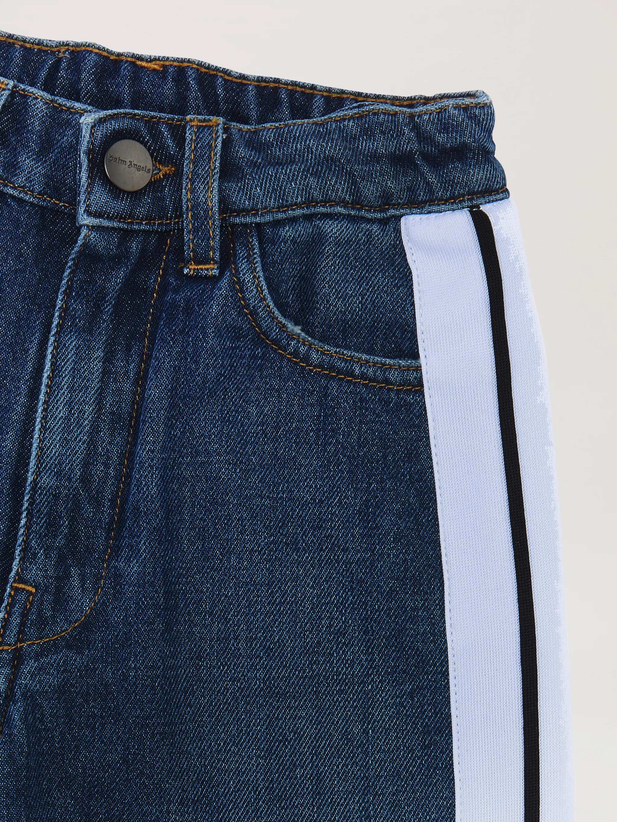 MEDIUM WASH TRACK DENIM PANTS