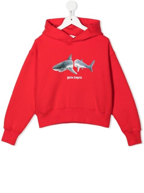 Palm Angels Kids shark-print cotton hoodie