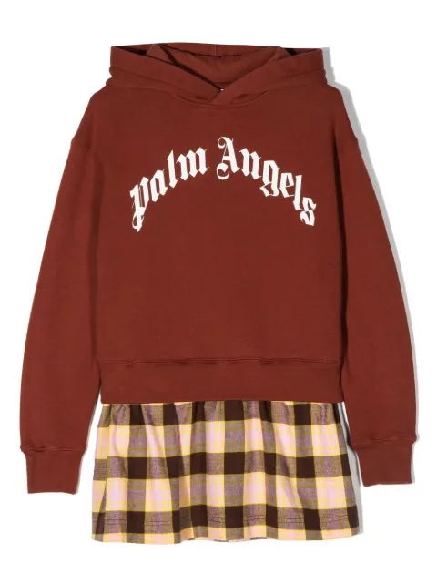 Palm Angels Kids logo-print plaid hoodie panelled dress