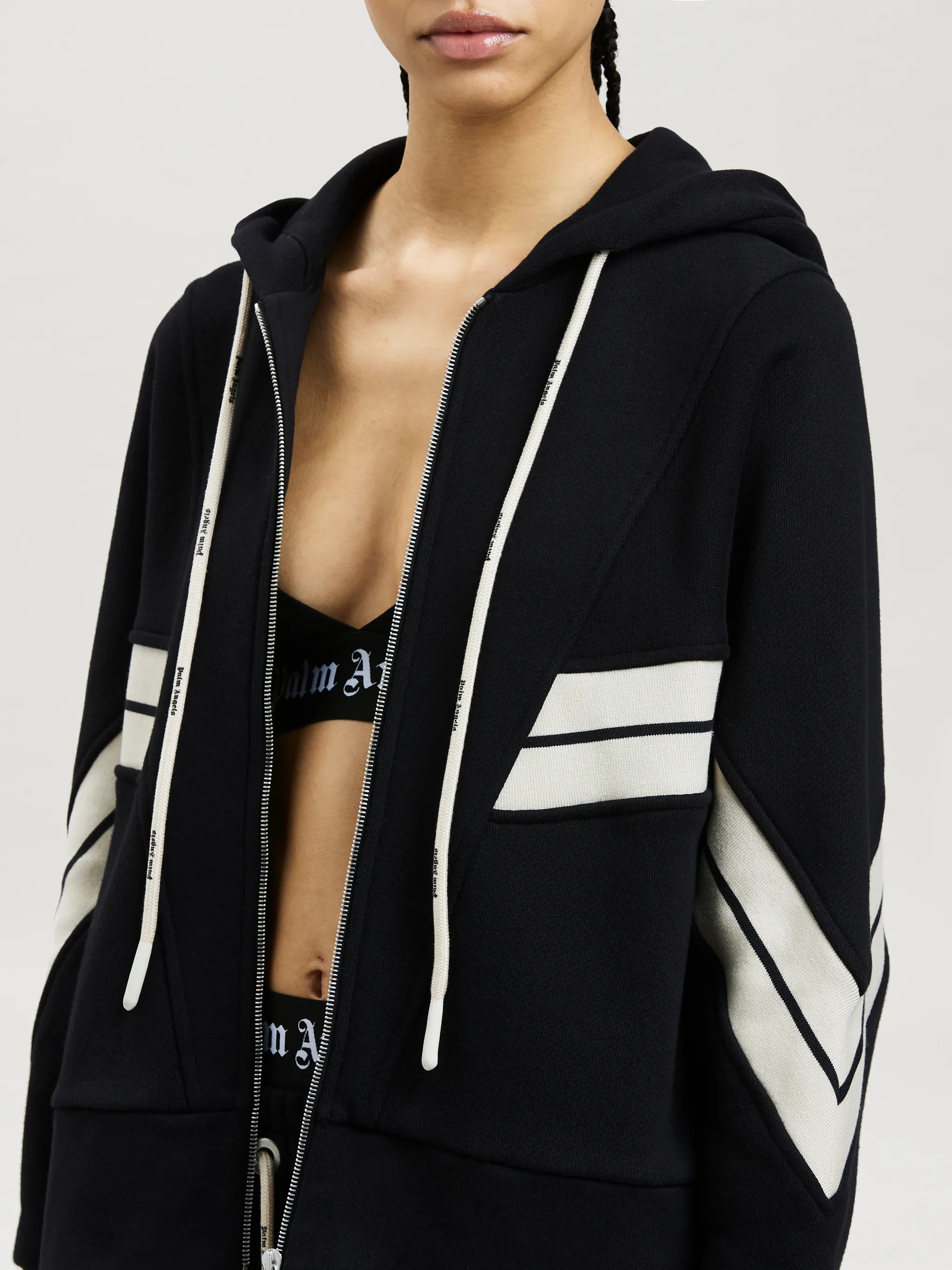 TRACK RIB ZIPPED HOODIE in black - Palm Angels® Official