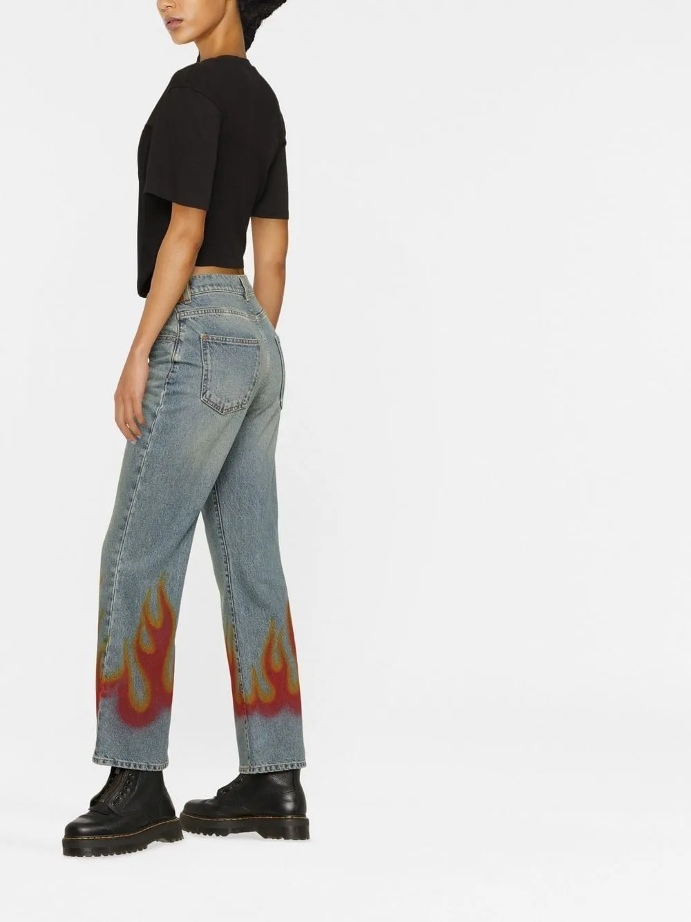  Palm Angels Schlagjeans Mit Flammen Print   Blau 