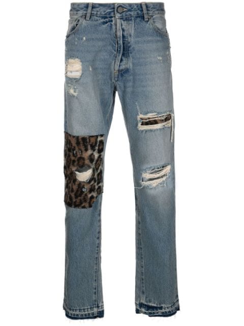 Palm Angels mid-rise distressed straight-leg jeans