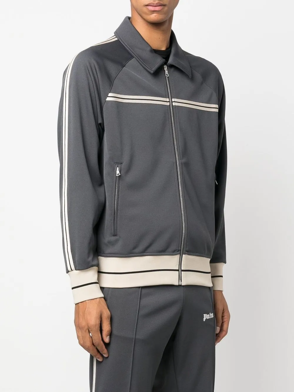 Palm Angels Tape-trim Track Sweatshirt In Grey