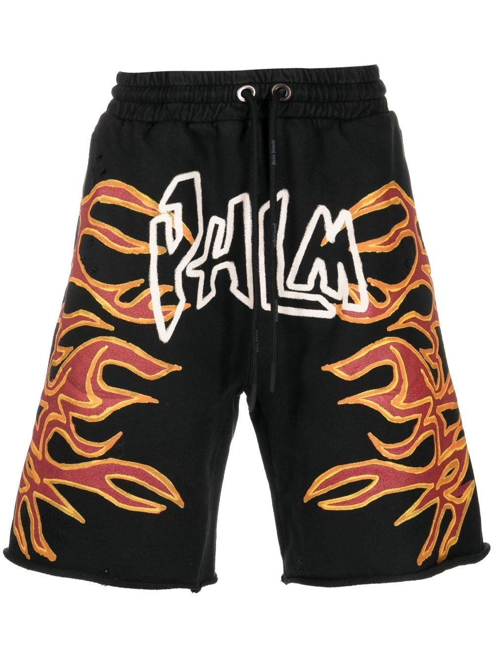 Palm Angels Graffiti Flames Logo-print Shorts In Black