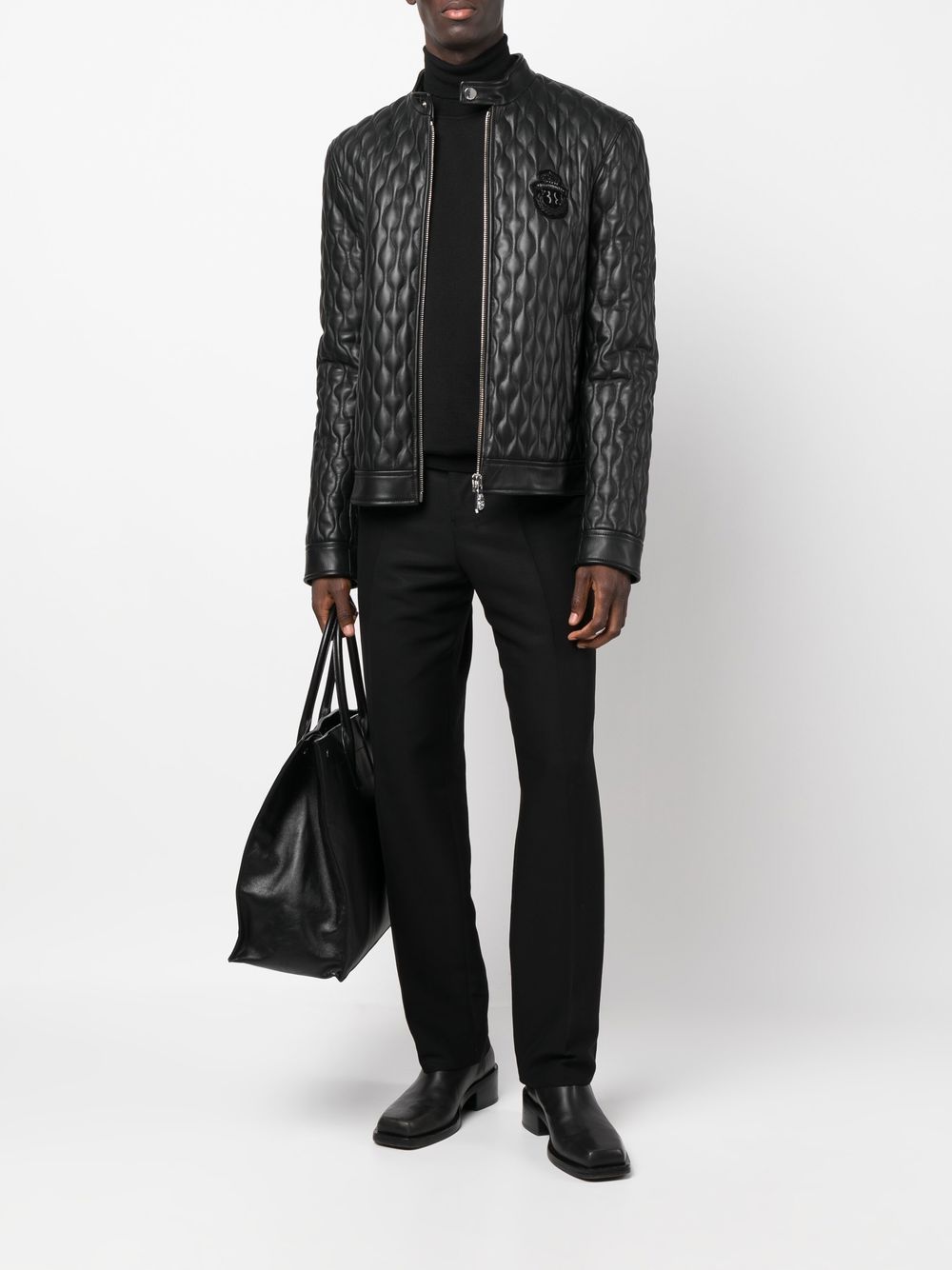 Shop Billionaire Quilted Leather Jacket In Schwarz
