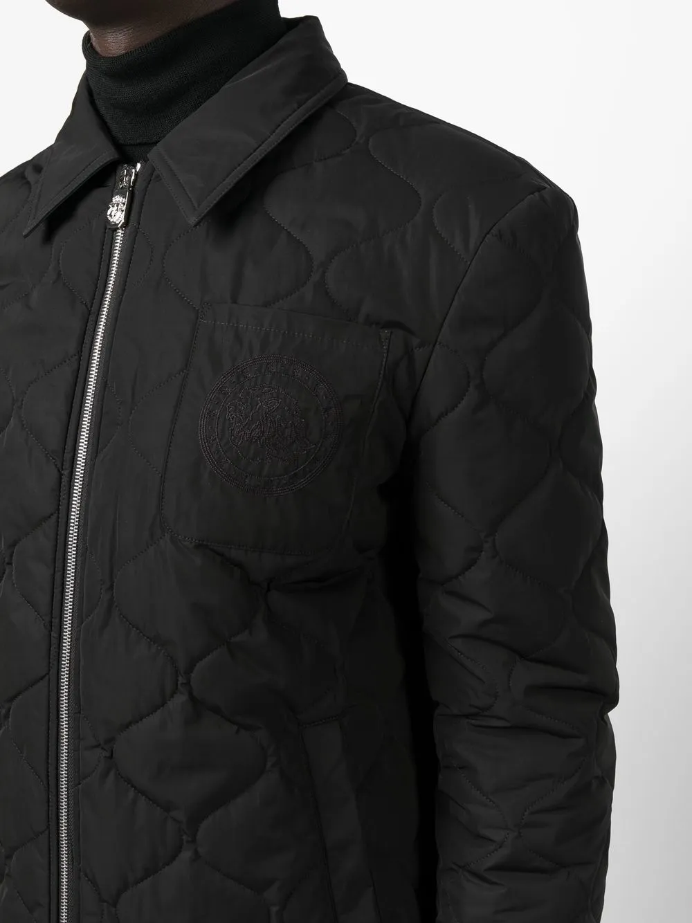 Shop Billionaire Embroidered Zip-up Quilted Jacket In Schwarz