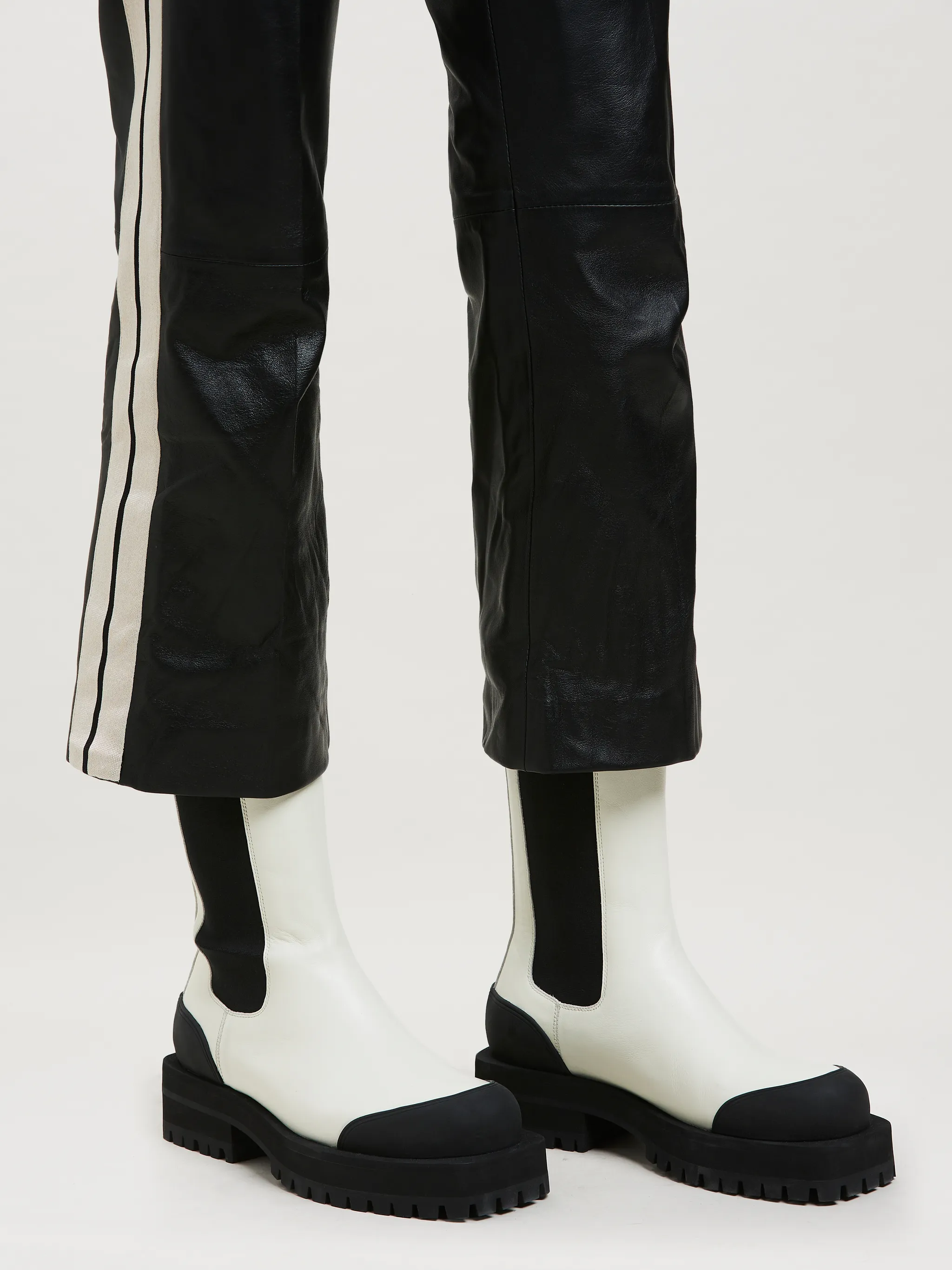 side stripe leather trousers