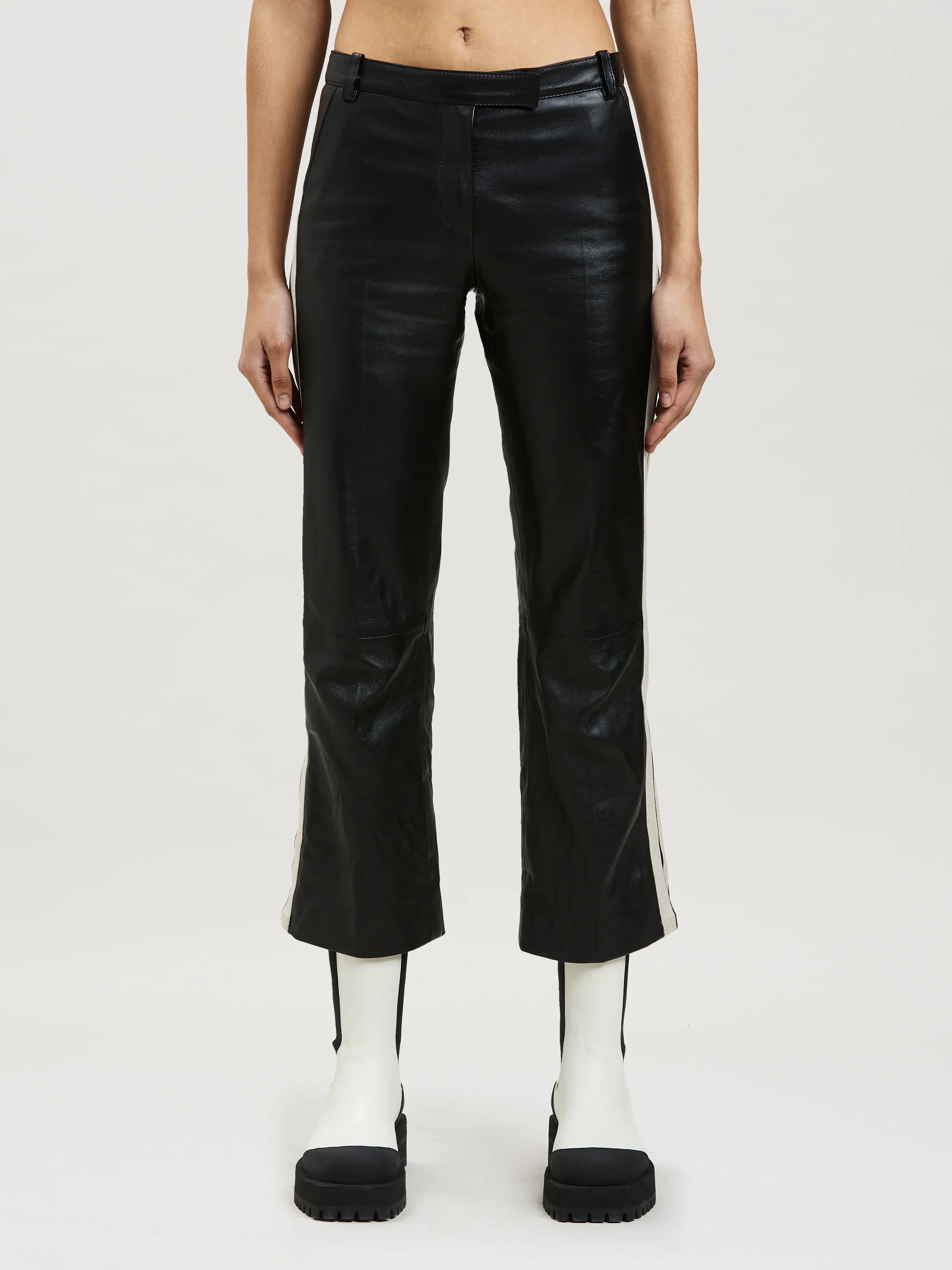 side stripe leather trousers