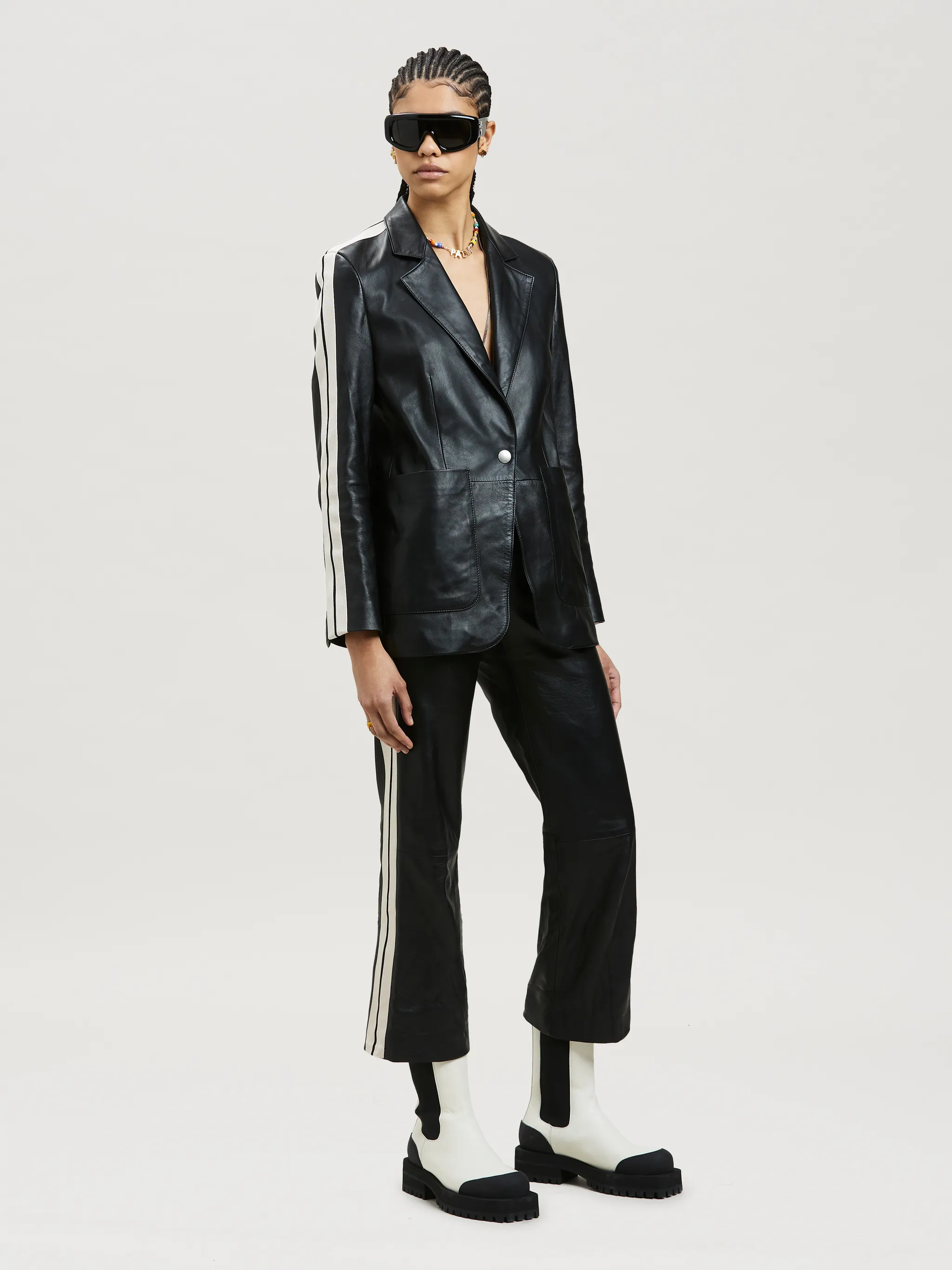 LEATHER TRACK PANTS