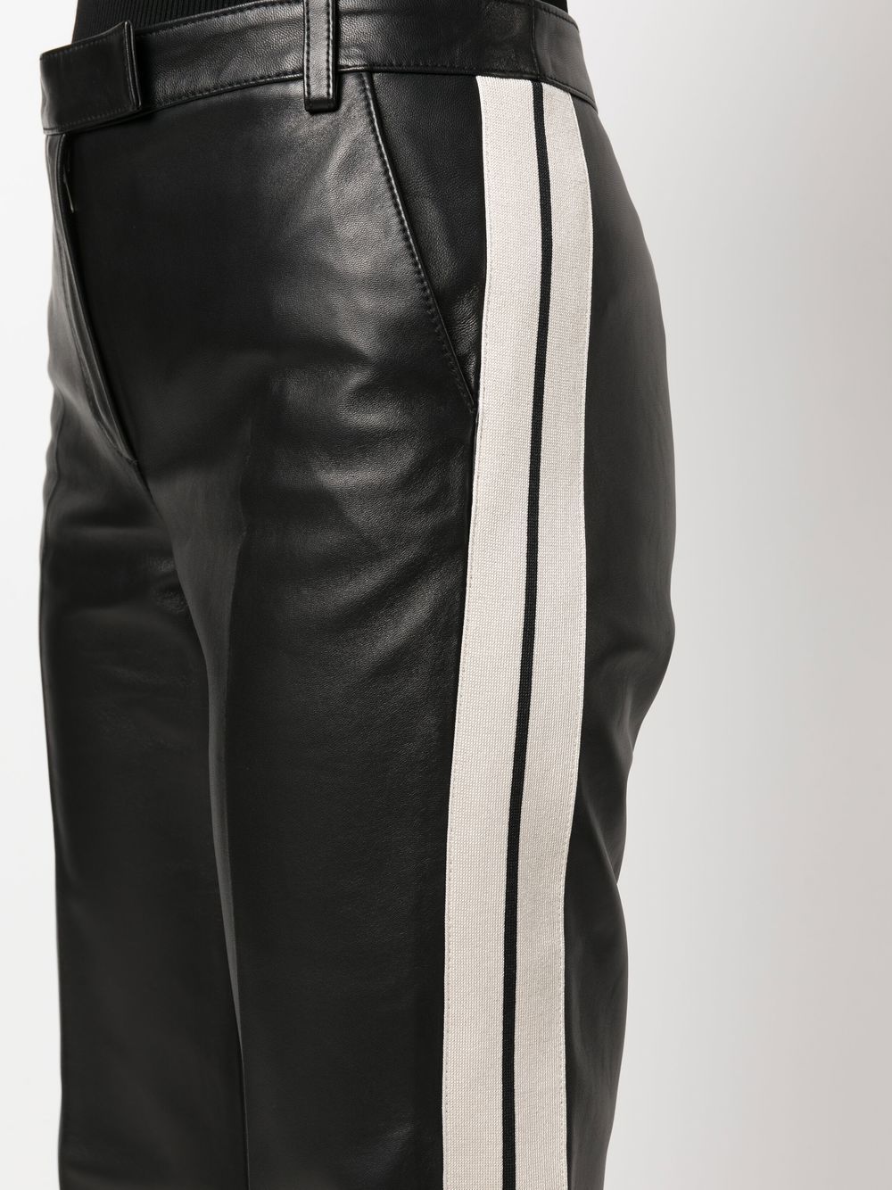 Black pants with leather stripe sales on side