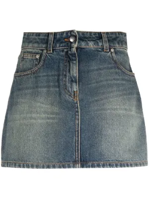 【関税＆送料込み】Palm Angels Jeans Skirt Angel Blue Japan Denim Skirt Size S/ 140cm Blue Apple Patch