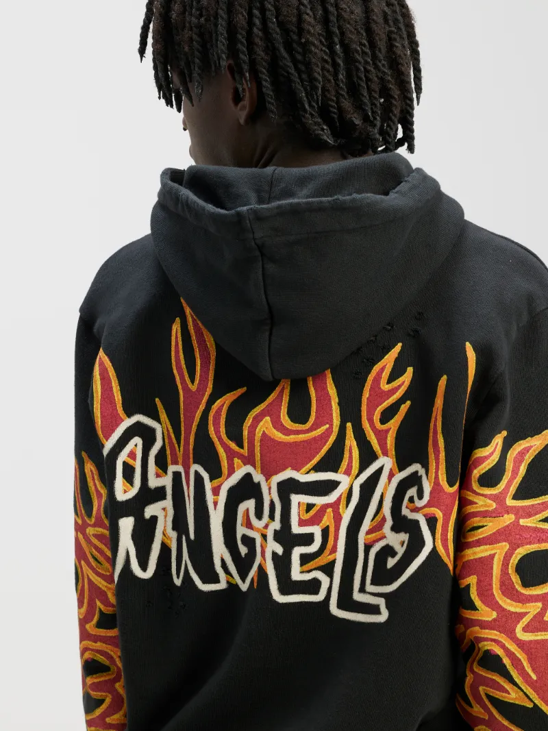 GRAFFITI FLAMES HOODIE in black Palm Angels® Official