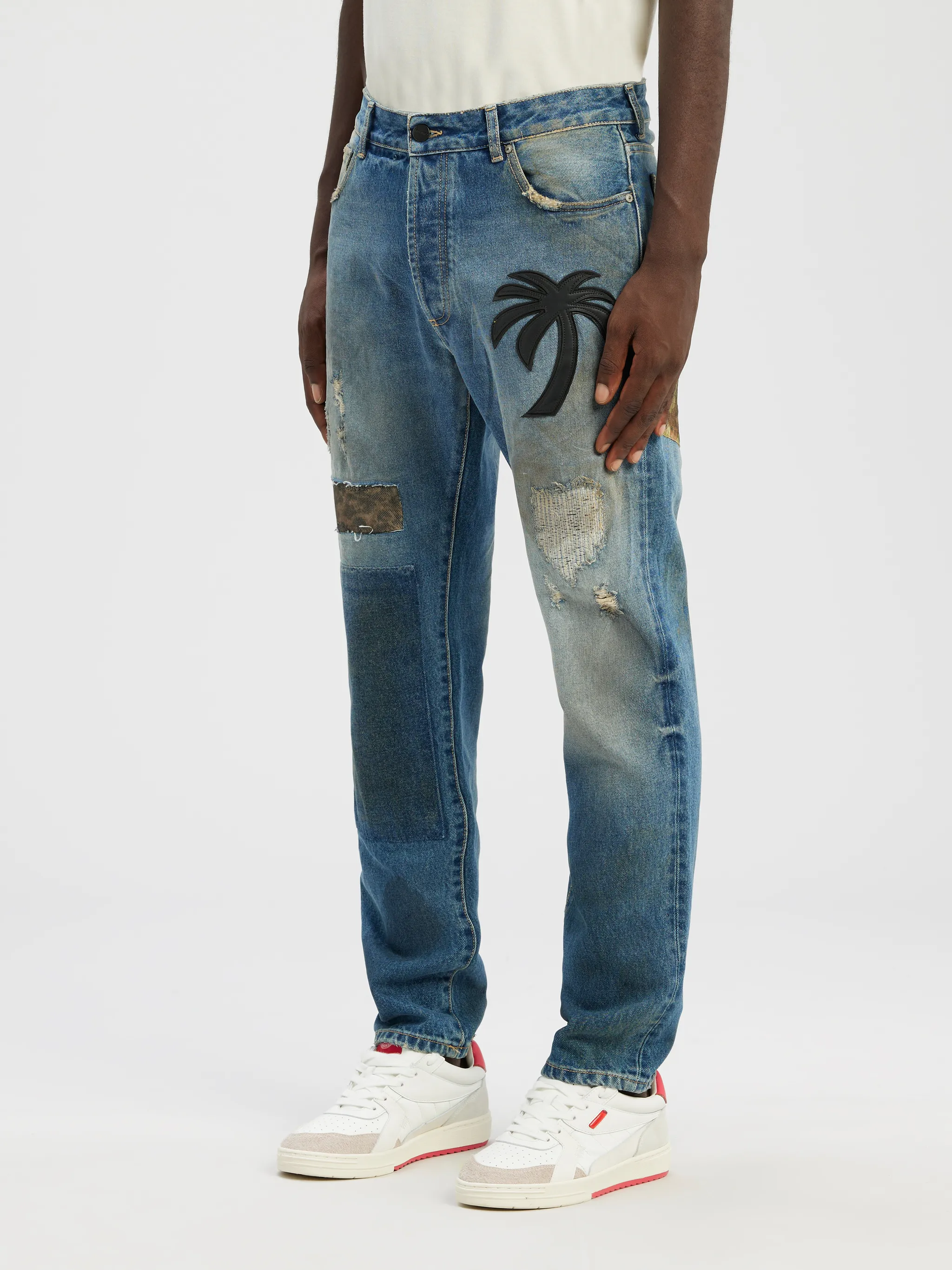 CURVED PALM TREE REGULAR DENIM PANTS Palm Angels® Official