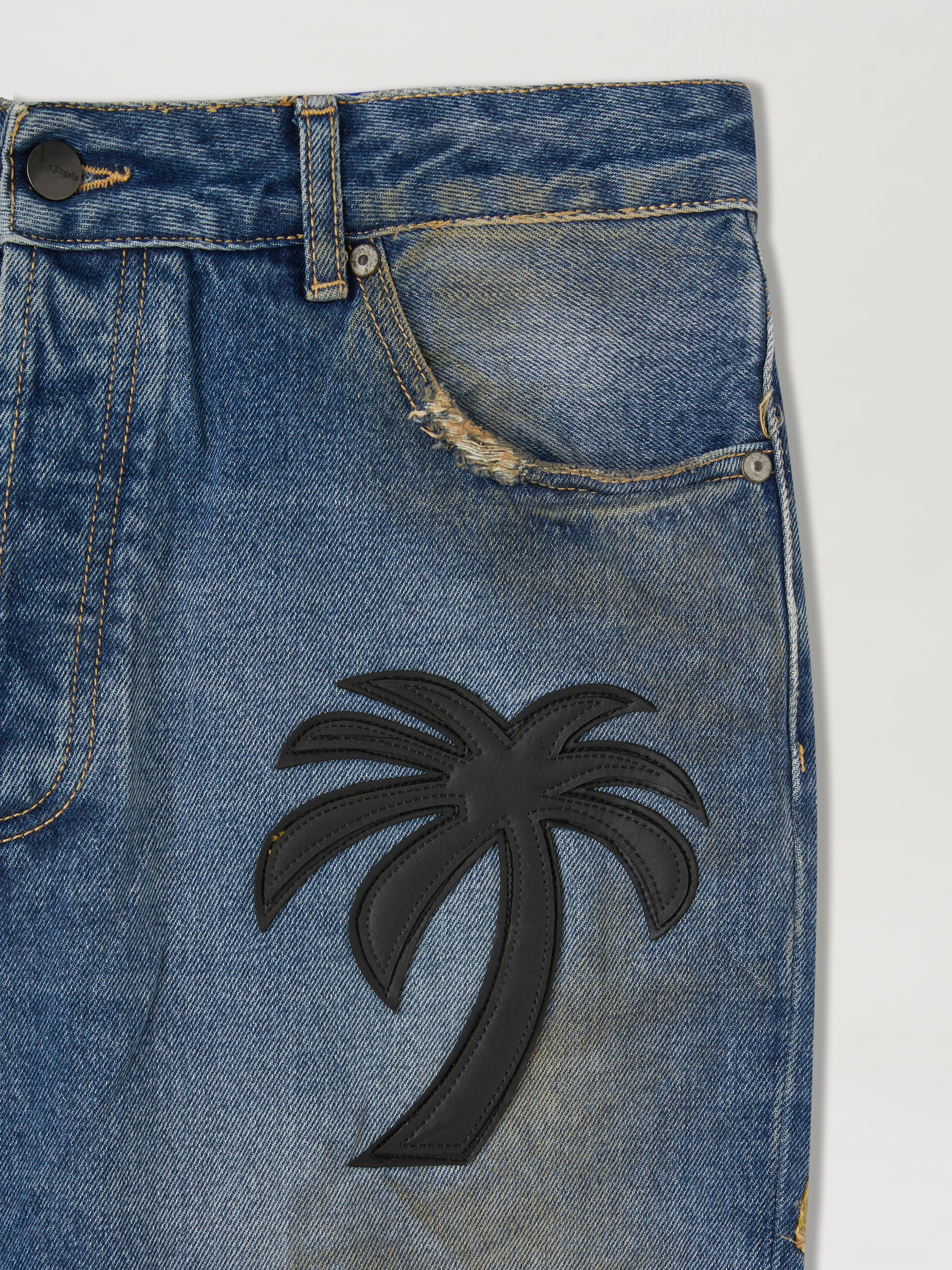 CURVED PALM TREE REGULAR DENIM PANTS