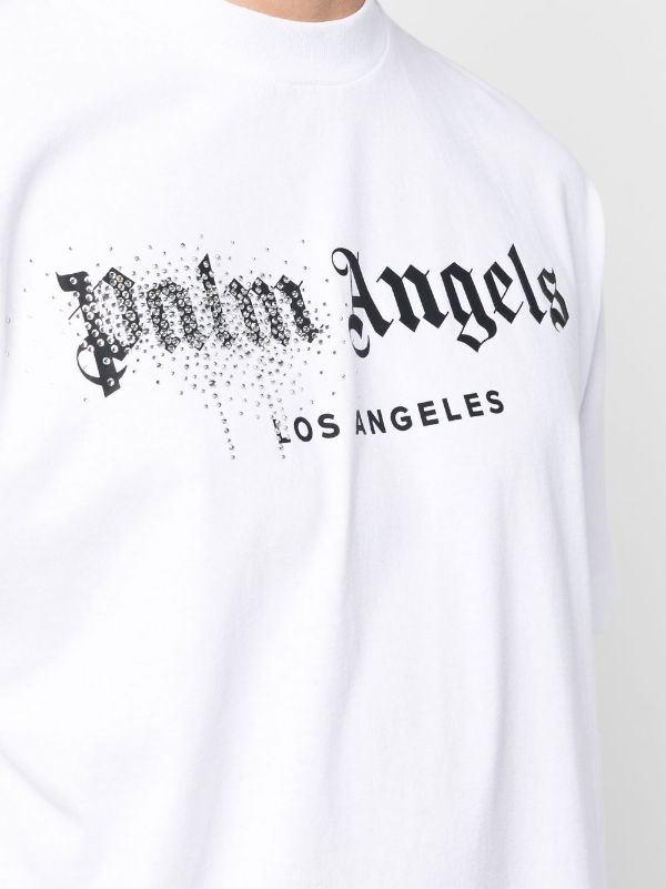 PALM ANGELS, Rhinestone Logo T Shirt, Men, Wht/Blk 0110