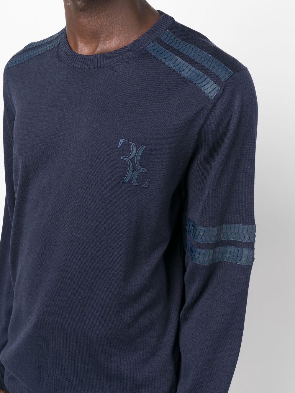 Shop Billionaire Snakeskin-effect Fine-knit Jumper In Blau