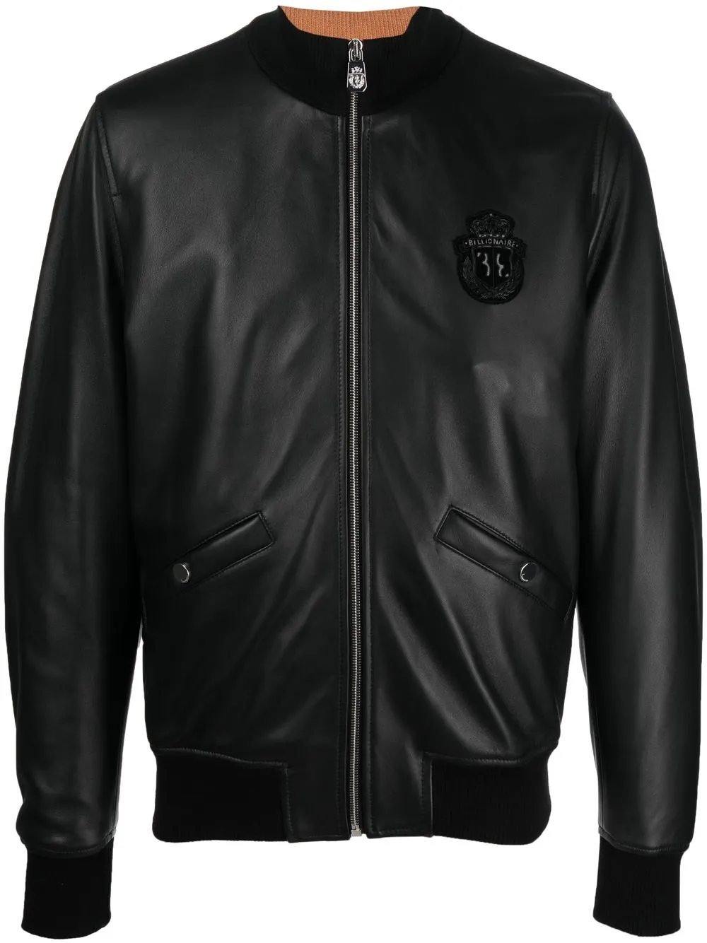 Billionaire Zipup Leather Bomber Jacket In Schwarz ModeSens