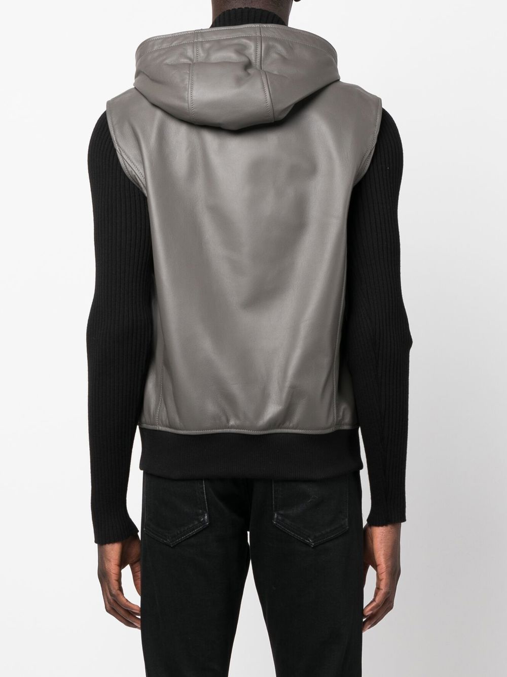 Shop Billionaire Sleeveless Hooded Leather Zip Vest In Grey