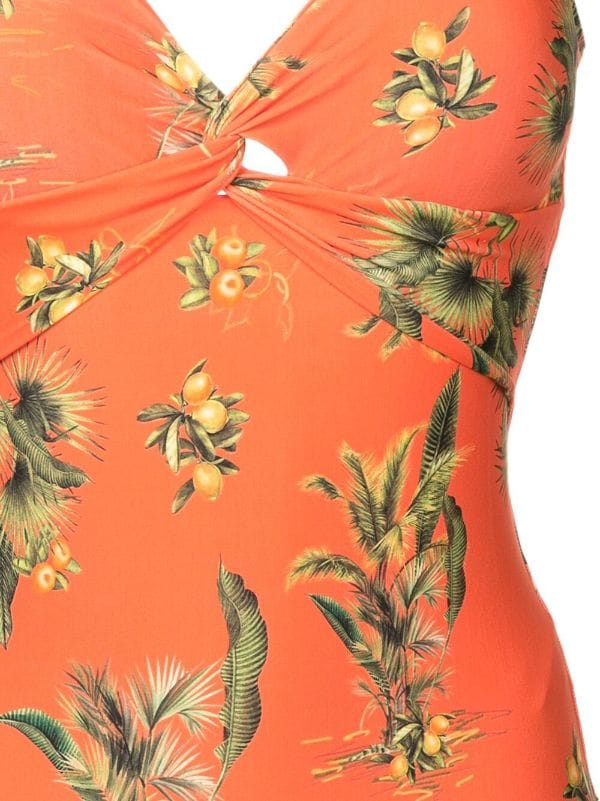 Stylish Plant Print Sleeveless Swimwear