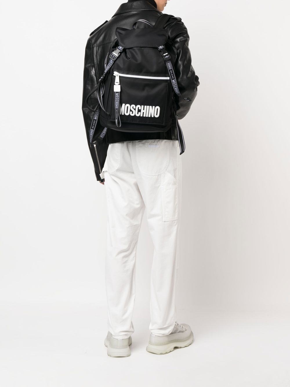 Shop Moschino Logo-print Zip-up Backpack In Black