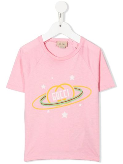 Gucci Kids logo star print T-shirt pink | MODES