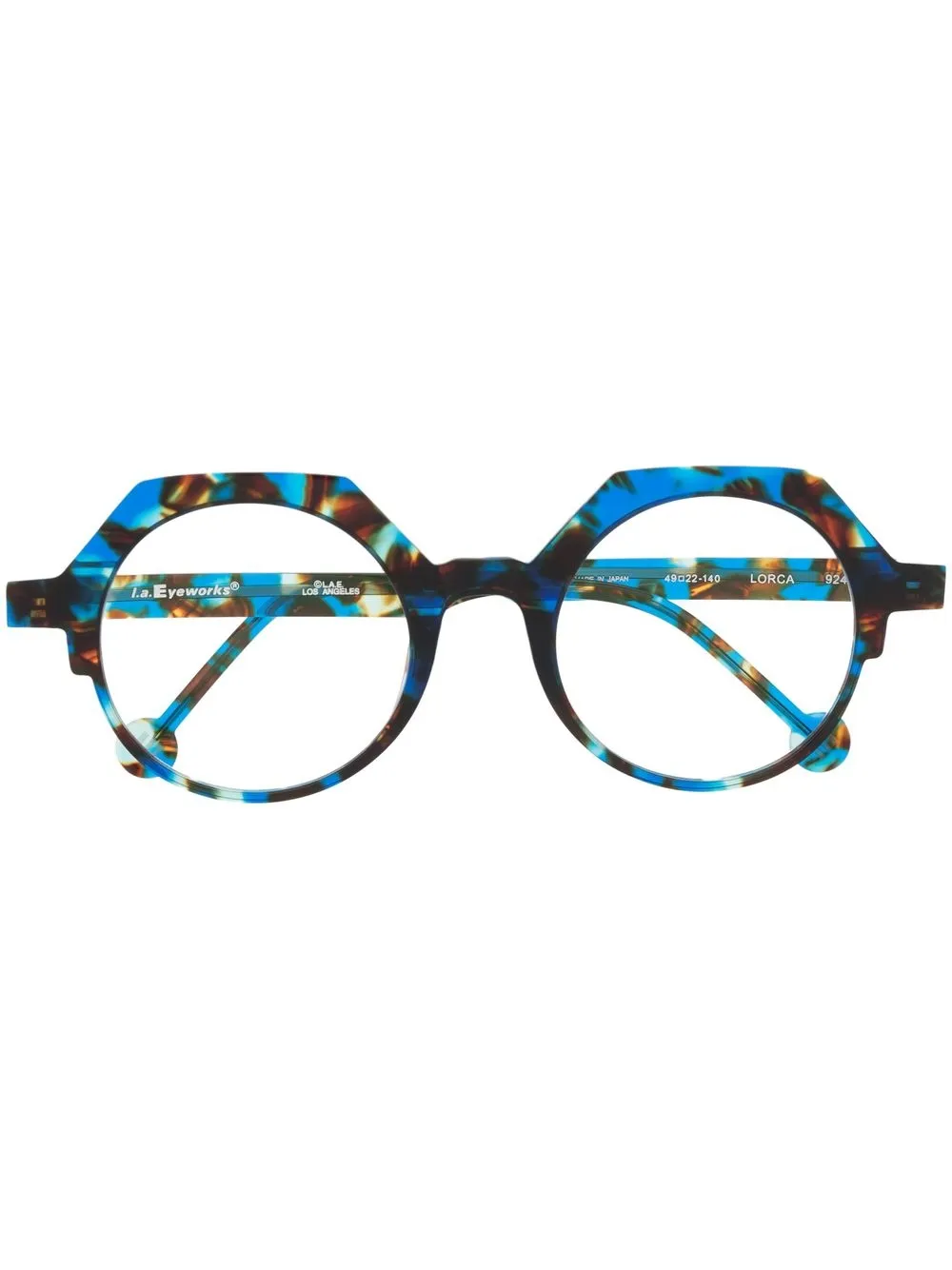 

L.A. EYEWORKS tortoiseshell-effect round-frame glasses - Blue