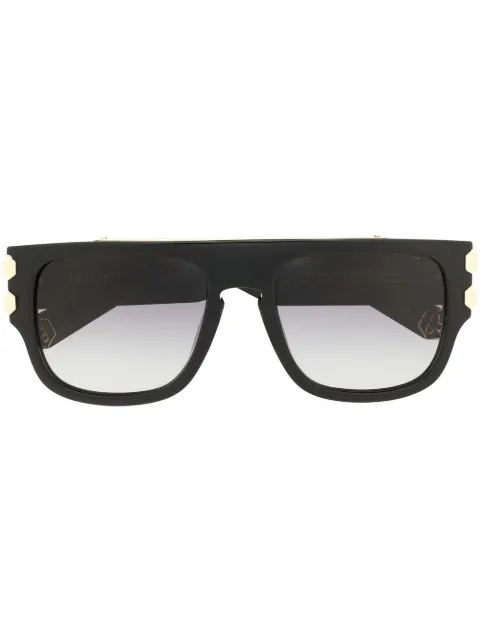 Philipp Plein lentes del sol con armazón cuadrada y placa del logo