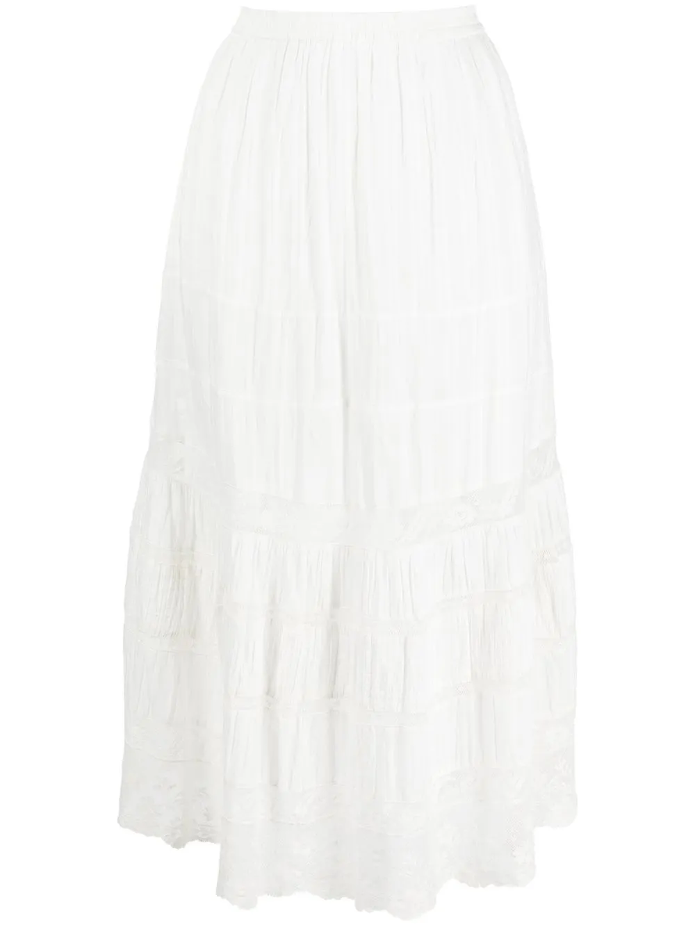 

LoveShackFancy falda midi con ribete de encaje - Blanco