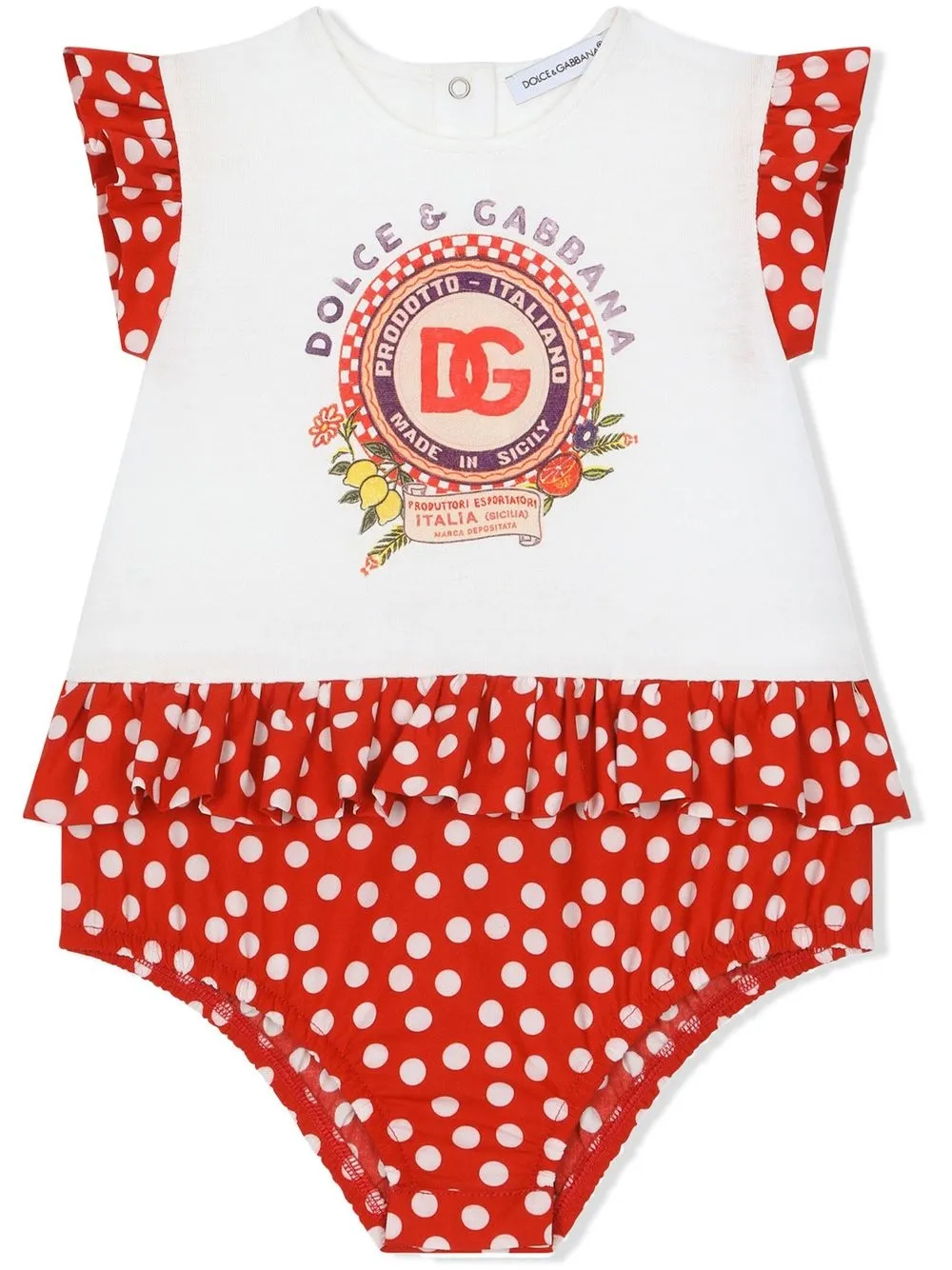 

Dolce & Gabbana Kids mameluco a lunares con logo - Blanco