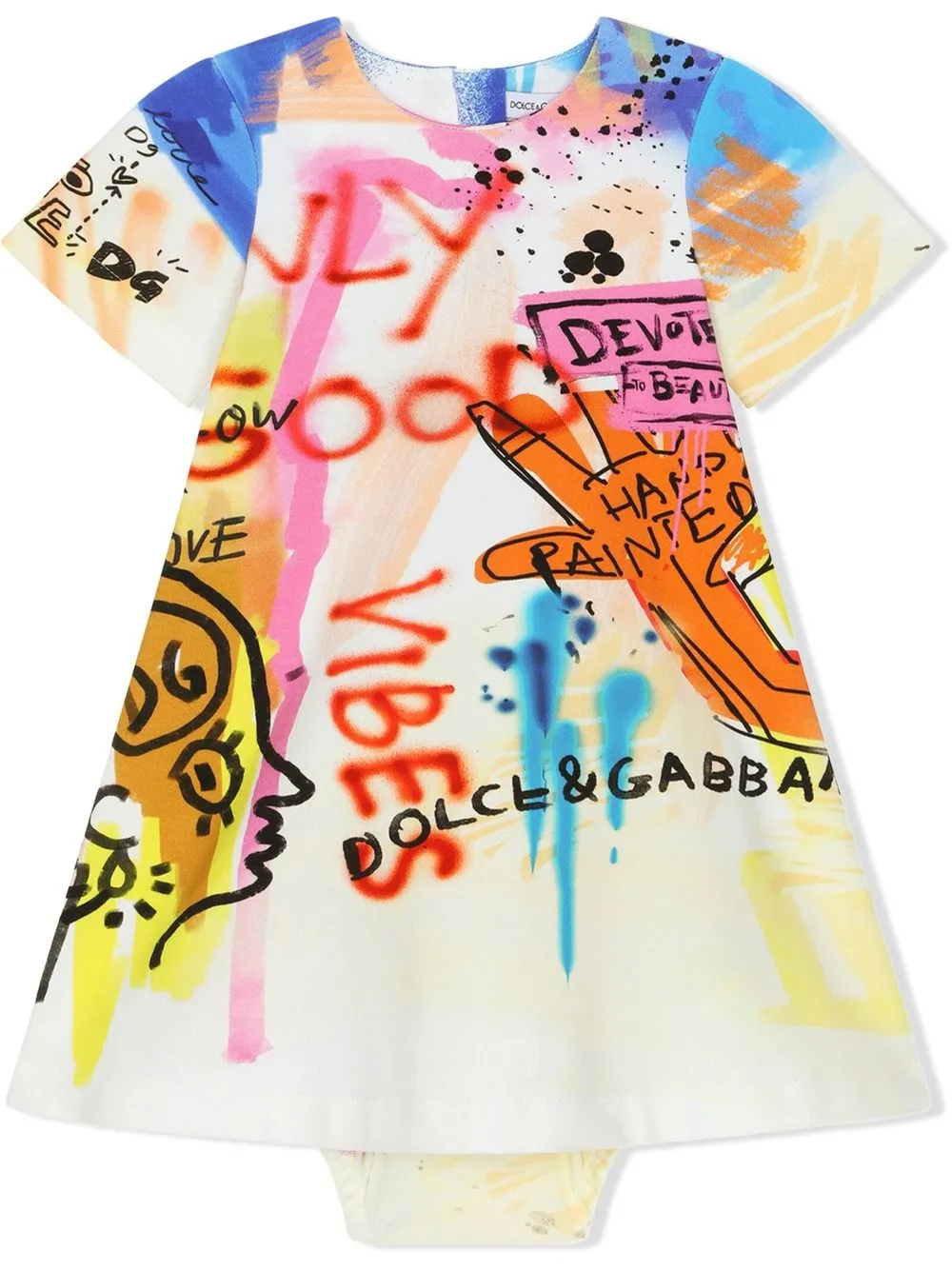 

Dolce & Gabbana Kids set de vestido con estampado de grafiti - Blanco