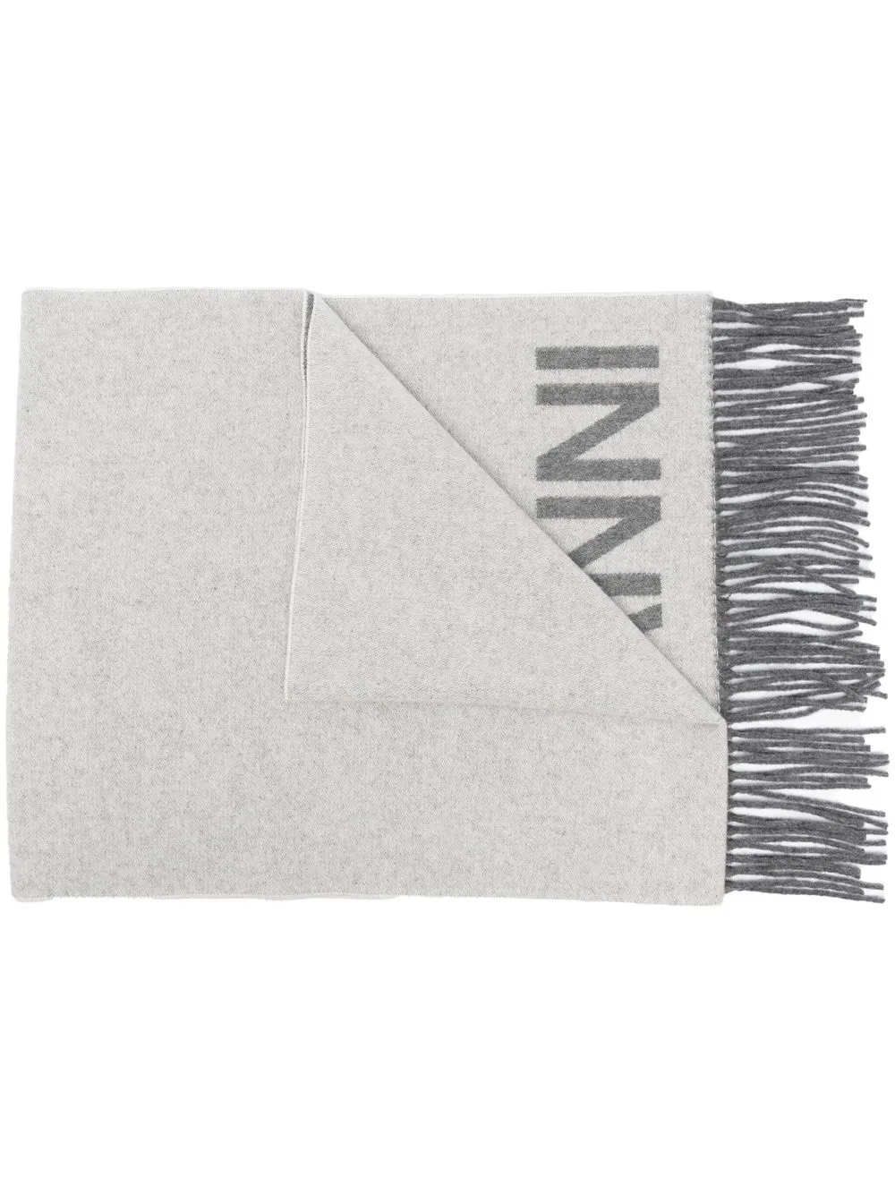 

GANNI mascada con borlas y logo estampado - Gris