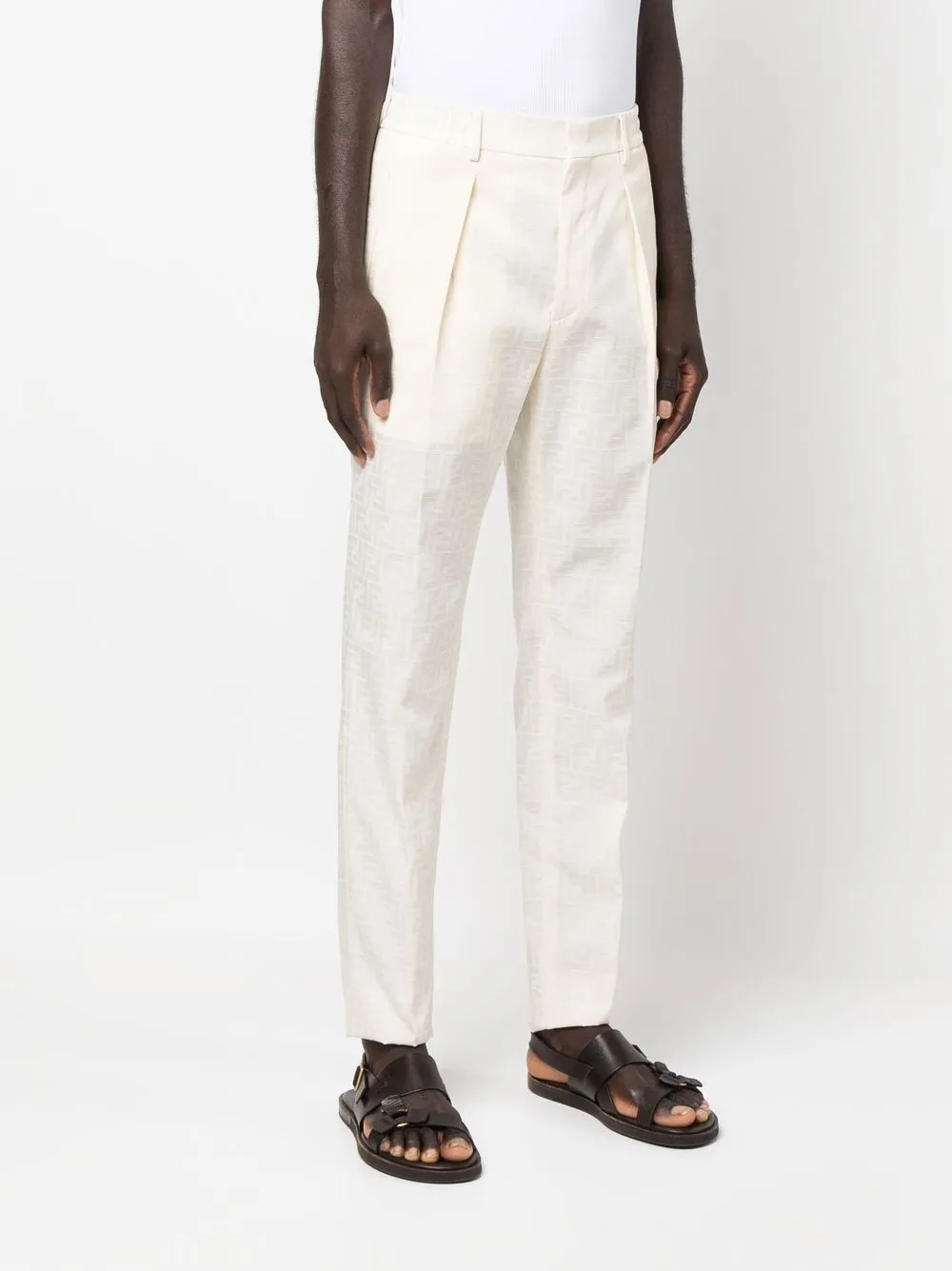 Fendi Ff-motif Tailored Trousers In Neutrals
